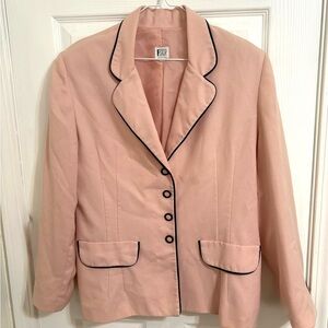 Chic Pink Blazer with Black Piping